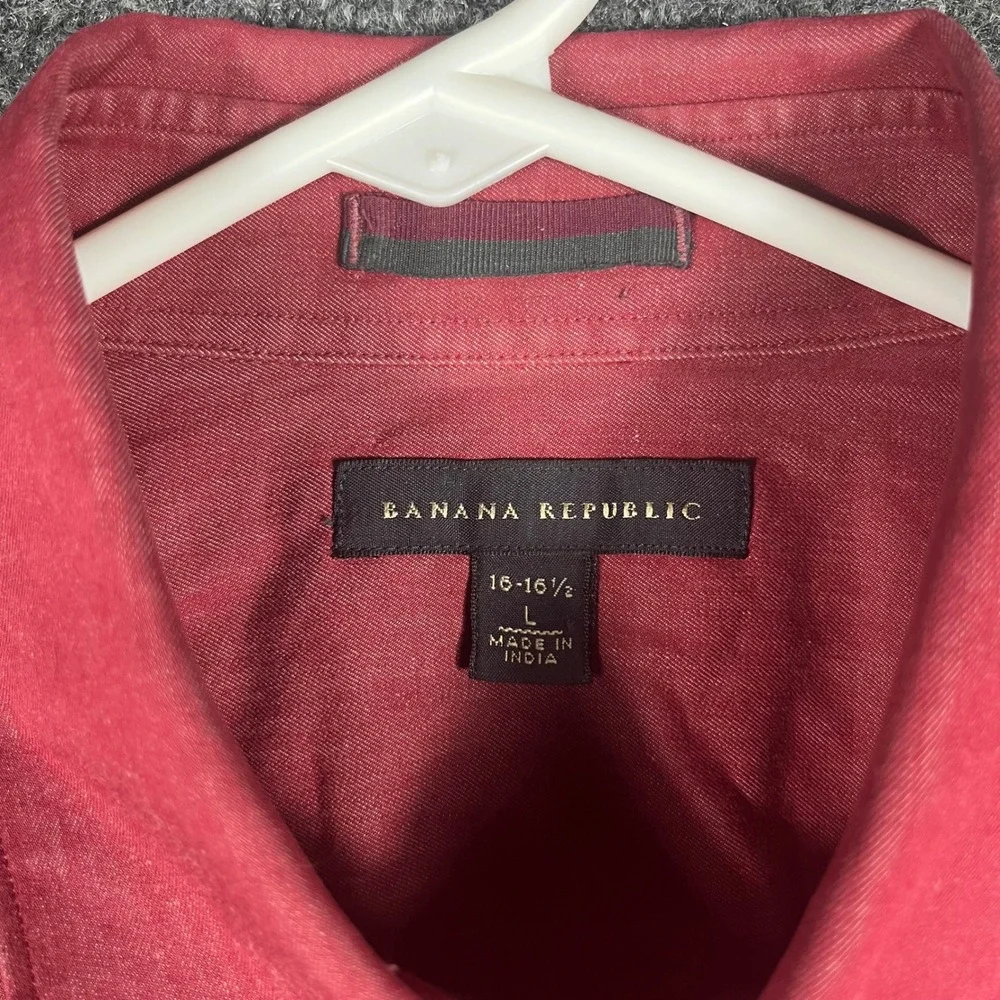 Banana Republic Western Shirt Mens L Red Pearl Snap Cotton Long Sleeve 16-16.5
